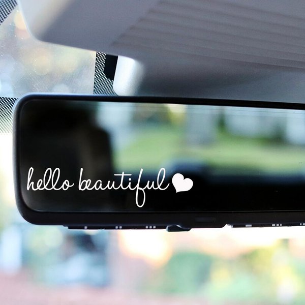 3x Hello Beautiful Rearview Mirror Decal,Vinyl Car Decals For Women,Vanity Mirror Stickers,Girl Car Decal Gifts,Car Window Decal,Car Mirror Sticker,Car Window Decal, Self Affirmations Decal