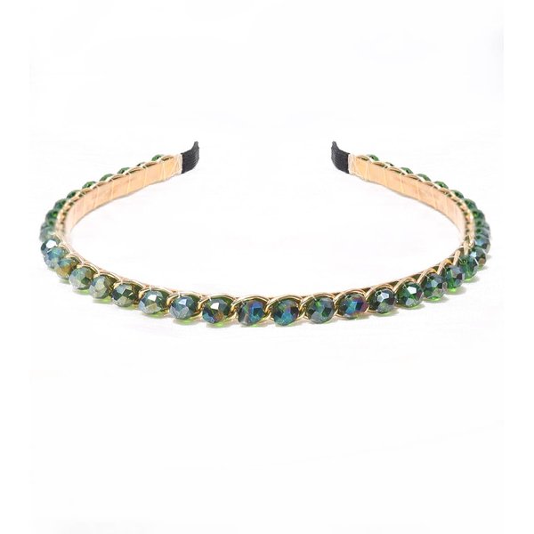 LisLic Thin Green Crystal Beading Headbands for Women Girls, Non Slip Fashion Cute Elegant Braided Headband Hair Accessories Christmas Gift (Green Emerald)