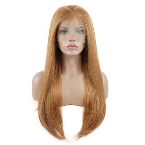 Lushy Lace Front Synthetic Wigs Straight Long 24inch Honey Blonde Heat Resistant Half Hand Tied Realistic Wig