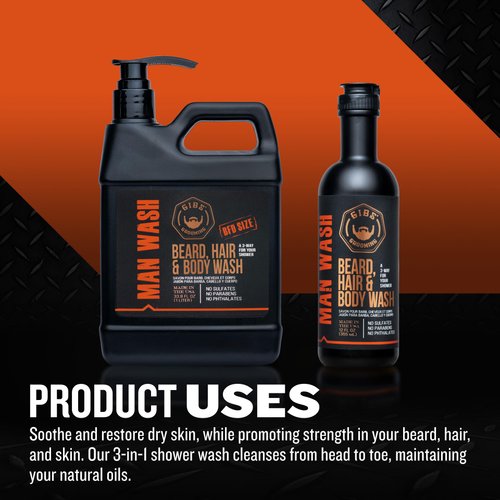 GIBS Grooming 3 in 1 Body Wash for Men - Beard & Hair Moisturizing, & Cleansing Liquid Body Wash with Tea Tree Oil & Copaiba Balsam - Sulfate & Paraben Free Shower Gel - 12 Oz