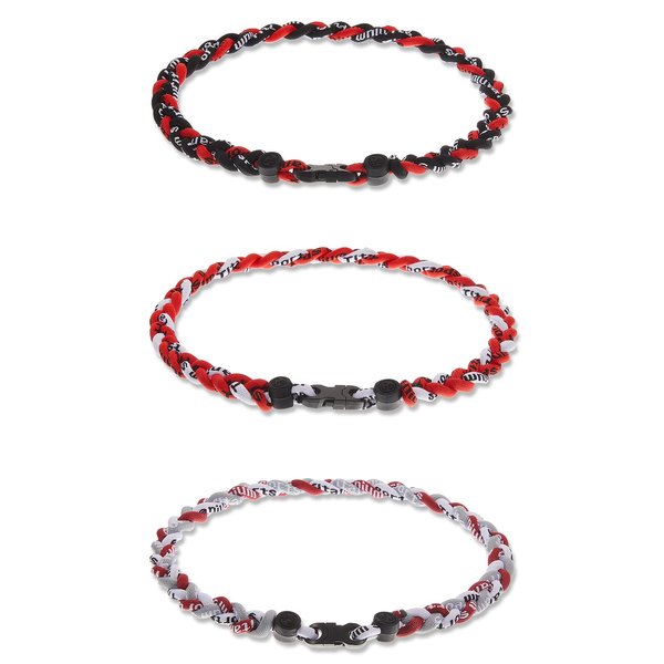 Junkin 3 Pieces Baseball Necklaces Three Braided Rope Tornado Necklaces Sports Titanium Necklace Baseball Rope Necklaces for Boys Men Player Softball Fans Sports (Stylish Style)
