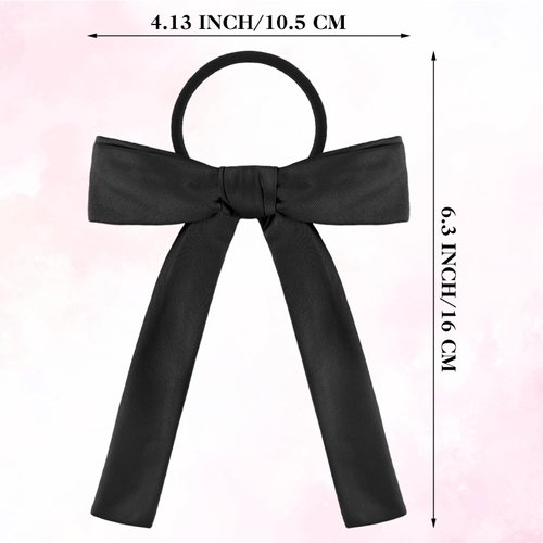 WLLHYF 4PCS Bow Hair Tie Satin Hair Ribbon Bowknot Long Tail Ponytail Holder Elastics Hair Scrunchies French Hair Scarf Bands Rope Princess Valentine's Day Hair Accessories for Women Girls