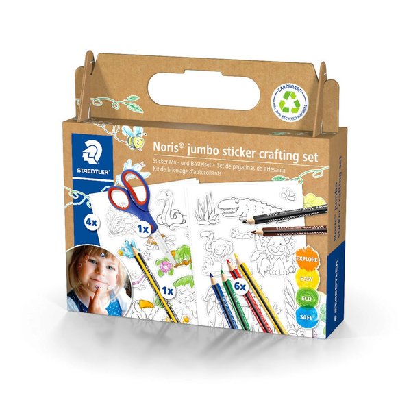 STAEDTLER 61 C3 Noris Jumbo Activity Set - Mixed Set for Sticker Crafting (Pack of 12 Pieces, Including Colouring Pencils & Sticker Sheets)