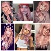 BERON 23 Inches Pink Wig Long Curly Wig with Bangs Synthetic Wig Women Girls Lovely Pink Wigs with Wig Cap