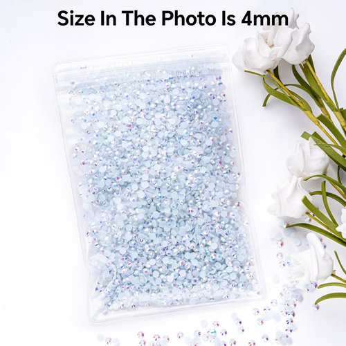 White AB Rhinestones Bulk, 5000PCS Flat Back Round Jelly AB Rhinestones Non-Hotfix Crystal Gems Wholesale for Crafts Makeup Nails Face Tumblers Clothes Shoes Handmade Decoration 4mm