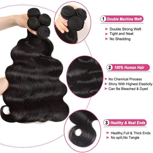 12A Human Hair Bundles 16 18 20 22 Inch Body Wave Bundles Human Hair 100% Unprocessed Brazilian Virgin Hair Weave Bundles Human Hair Body Wave 4 Bundles Deals Real Human Hair Extensions Natural Black