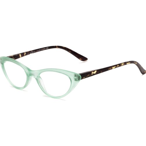 BBI The Cat's Meow Colorful Ladies Cat Eye Reading Glasses, Full Frame Readers, 1950s Vintage Reading Glasses for Women + 1.25 Teal Green (Microfiber Cleaning Carrying Pouch Included)