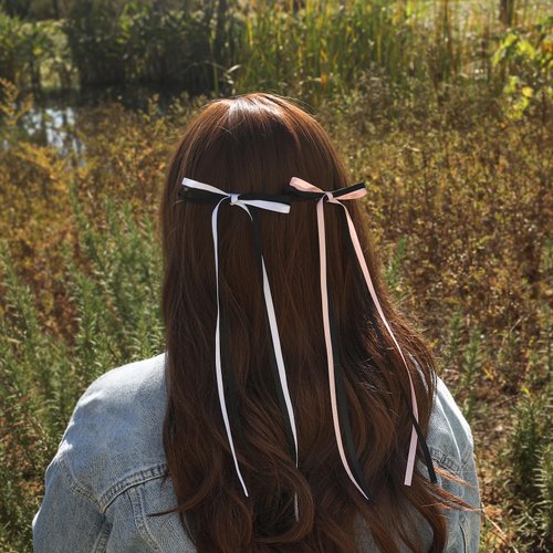 LFOUVRE Hair Bows for Women, Bow Hair Clips for Women, Pink Hair Bows with Long Tassel, Ribbon Bow Clips Pink Bow, Bowknot Hair Ribbon for Girls, Ribbon Bow Barrettes Hair Accessories for Girls 4pcs