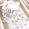 White French Press on Nails Square Long Length Fake Nail DIY Naked Glue on Nails with Rhinestones Design Nail Full Cover Glitter Line French Coffin Nails Tips for Women Acrylic Nail Decoration 24 PCS