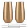 Lifecapido 2 Pack Stemless Champagne Tumblers, 6 Oz Champagne Insulated Tumblers, Double Insulated Champagne Flute Tumbler, Unbreakable Champagne Glasses for Friends Birthday Christmas Wedding (Gold)