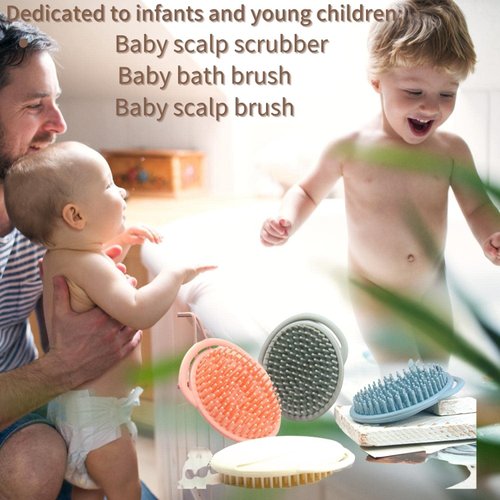 ERSIQI Toddler hair brush Baby bath brush Scalp massager Shampoo brush Cradle cap comb Head scrubber Newborn bath essentials Baby registry items (blue)