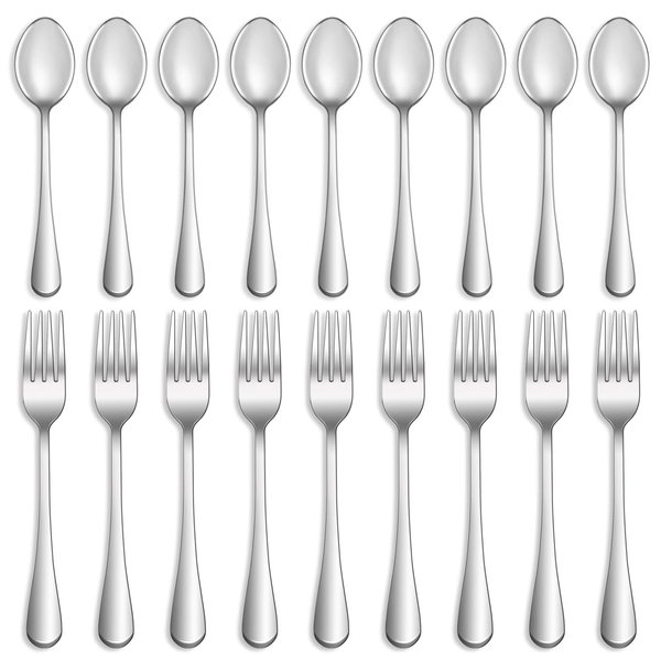 16 Pcs Forks and Spoons Silverware Set,Food Grade Stainless Steel Flatware Cutlery Set for Home,Kitchen and Restaurant,Mirror Polished,Dishwasher Safe - 8 Dinner Fork(8 inch) and 8 Teaspoon(6.5 inch)