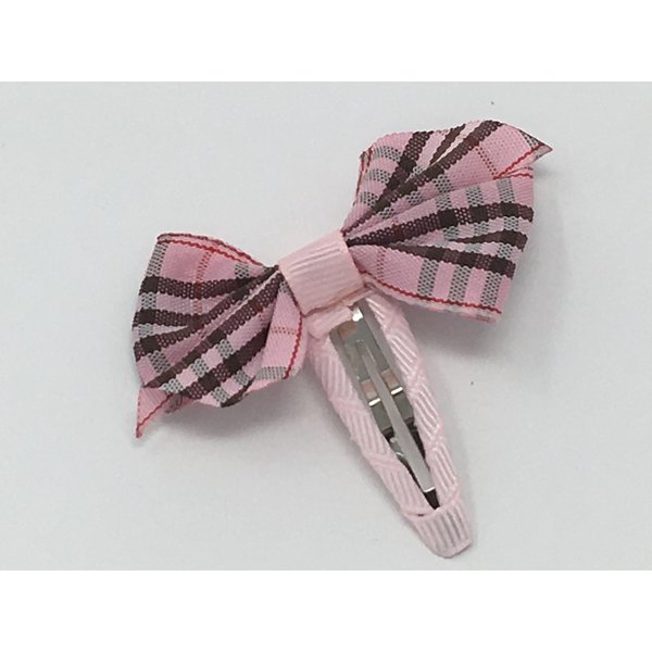 Snap Clip, Hair Bow, Light Pink Plaid Hair Bow, Plaid Hair Bow