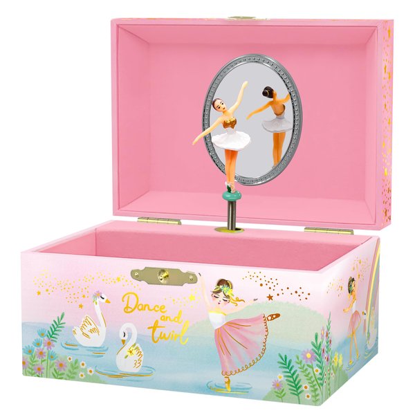 Musical Ballerina Jewelry Box for Girls - Kids Music Box with Spinning Ballerina, Ballet Birthday Gifts for Little Girls, Jewelry Boxes, 6 x 4.7 x 3.5 in - Ages 3-10,Pink