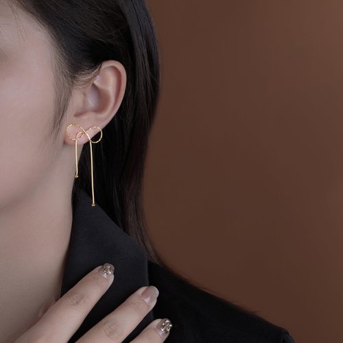 Reffeer 925 Sterling Silver Bow Drop Earrings Dangle for Women Girls Bowknot Dangle Earrings Studs (B-Yellow)