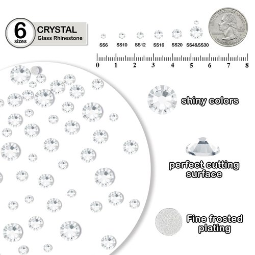 Flatback Crystals Rhinestones Gems for Crafts: Nail Art Stones with B7000 Clear Glue Kit - Glass Gemstones Diamonds for Nails Clothes Shoes Jewels DIY Clear
