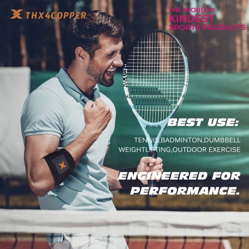 THX4COPPER Infused Adjustable Compression Tennis and Golfer Elbow Support Brace, with Pad for Muscle and Joint Pain Relief, Tendinitis, Carpal Tunnel Syndrome