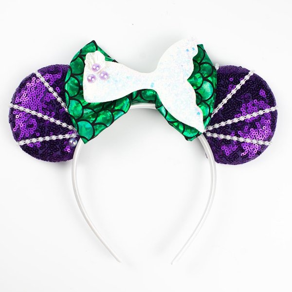 JIAHANG Meimaid Mouse Ears Headband with Imitation Pearls, Sequin Bow Fish Tail Hair Band Party Decoration Costume Headwear for Women Girls