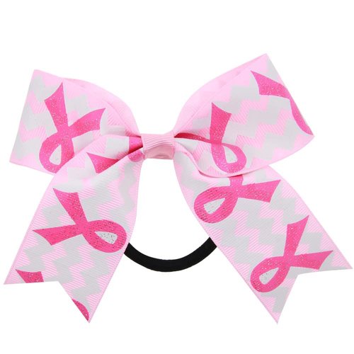 Cheer Hair Bows Breast Cancer Awareness Ribbon Bow Ponytail Holder Pink Out Bow BCA01 (2 Pcs Set-C1)