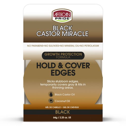 African Pride Black Castor Miracle Hold & Cover Edges - Slicks and Controls, Fills Thinning Areas, With Black Castor Oil & Coconut Oil, 2.25 oz