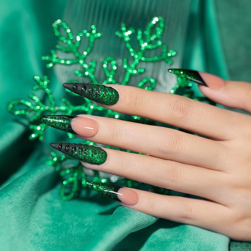 RARJSM Green Glitter Gel Nail Polish Diamond Mermaid Green Sparkly Chunky Shimmer Pigments Nail Gel Polish Soak off Led UV Curing Required for Nail Art Salon Fall Winter Christmas Manicure 15ml