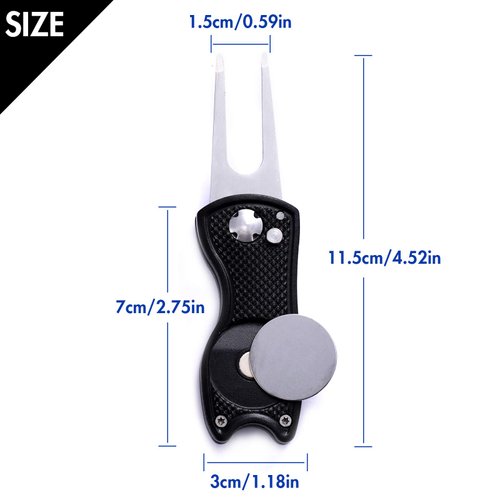 Fpxnb 2 Pack Metal Foldable Golf Divot Tool with Pop-up Button & Magnetic Ball Marker (Pack of 2, Fish Design)