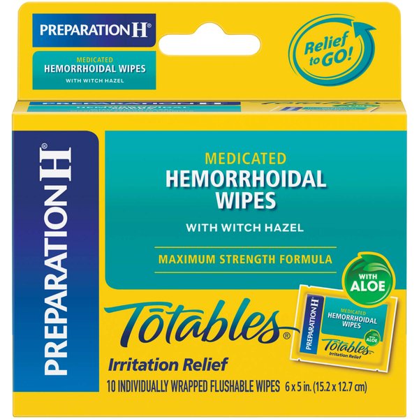 Preparation H Totables Hemorrhoid Flushable Wipes with Witch Hazel for Skin Irritation Relief - 10 Count