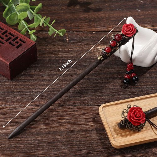 WILLBOND 2 Pieces Chinese Wooden Hair Sticks Retro Wooden Hairpins Japanese Classic Hair Chopsticks Handmade Flower Hair Accessories for Women Girl Long Hair (Classic Style)