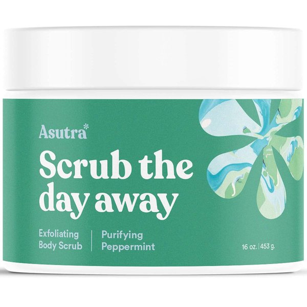 ASUTRA Dead Sea Salt Body Scrub Exfoliator (Purifying Peppermint), 12 oz | Ultra Hydrating, Gentle, & Moisturizing | All Natural & Organic Jojoba, Sweet Almond, & Argan Oils