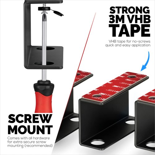 BRAINWAVZ Under Desk Laptop Holder Mount for Desk, Adhesive & Screw in, Devices Upto 1.5" Thick Like Macbooks, Surface, Keyboard, Routers, Modems, Cable Box, Network Switch & More (Metal Black)