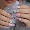 CoolNail Bling Jewelry Ballerina Coffin Press on False Fake Nails 3D Marble Pink Glossy Extra Long Salon Party Wear Full Cover Nail Tips