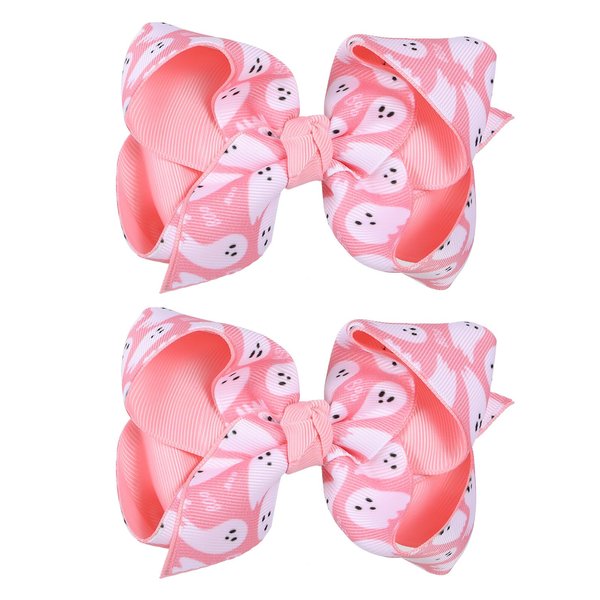 2pcs Halloween Hair Bows for Girls Women, Halloween Pink Ghost Decor Ribbon Hairbow Clips Barrette Alligator Hairpins Teens Toddler Costume Outfit Dress up Party Accessory,4.3in