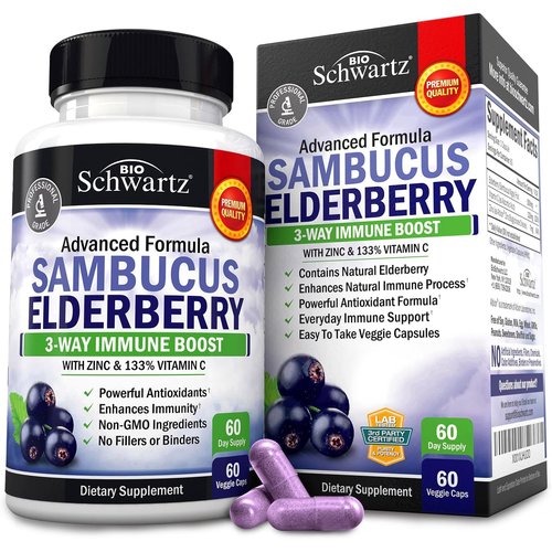Elderberry with Zinc and Vitamin C for Adults - Immune Support Vitamins for Women and Men Natural Elderberries Black Sambucus Capsules - Immune Defense Multiminerals Supplement, Gluten-Free, 60 Ct