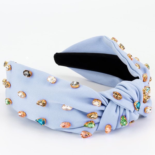 YISSION 1PC Crystal Knotted Headband for Women Non Slip Rhinestone Headband Blue Head Band Fashion Wide Headbands Hair Accessories for Women Girls