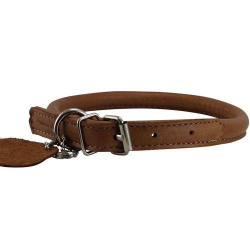 Genuine Leather Rolled Dog Collar 10.5"- 14" neck size Long Hair Dogs and Puppies