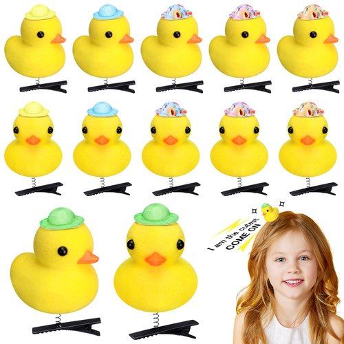 Croknit 12 Pcs Yellow Duck Hairpin Set Summer Hat Duck Hair Clips for Adults and Children Kawaii Cartoon Duck Hair Accessories for School Home Party Props