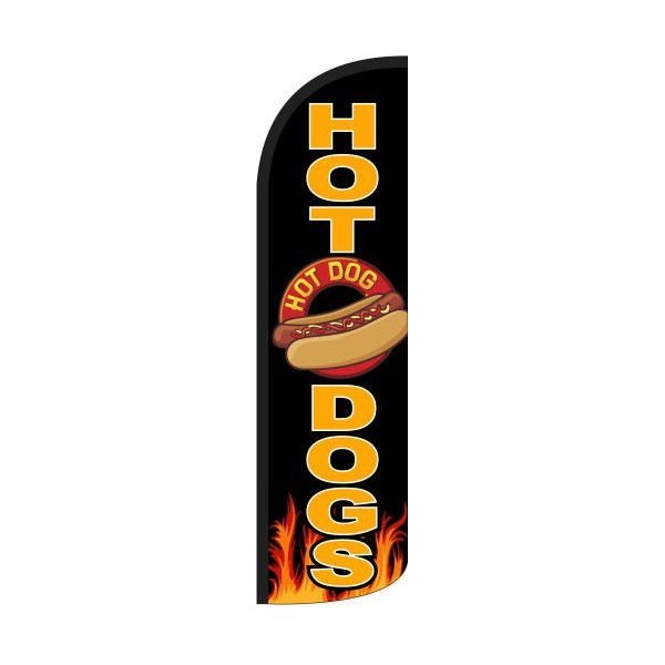 Hot Dogs Windless Feather Swooper Flag Banner Kit: 14' Pole Set, Safety Orange Stake