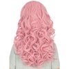 Girls Long Pink Wave Wig with Barrette Halloween Cosplay Party Costume Wig