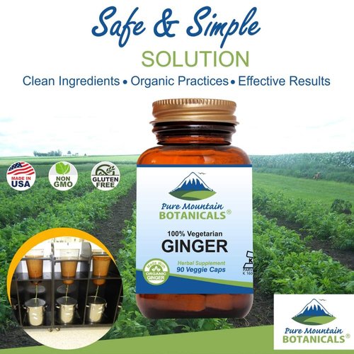 Pure Mountain Botanicals Ginger Capsules - Kosher Vegan Caps with 1000mg Organic Ginger Root