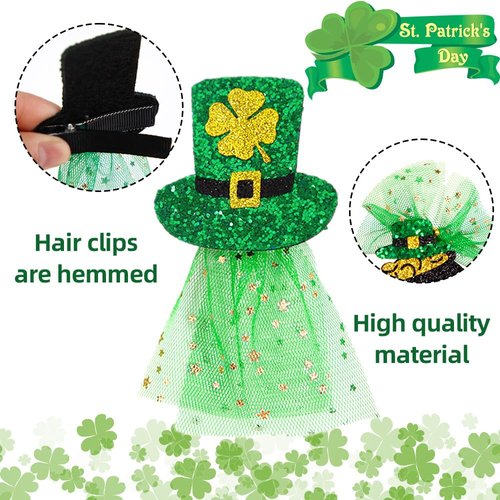 6 Pcs St. Patrick's Day Glitter Shamrock Hair Pins,St. patricks Day Hair Hairpins Festival Gift Green Lucky Clove Hair Barrettes for Adult and Children Irish Holiday Party Hair Accessories