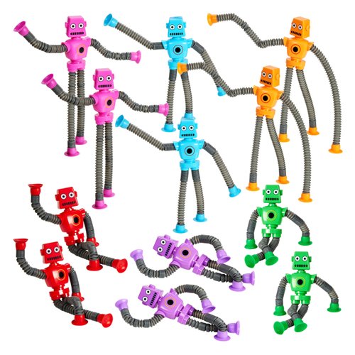 Telescopic Suction Cup Robot Toys 12-Pack Shape Changing Educational Fidget Toys with Remote Control Sensory Toys ADHD Autistic Stimulating Creative Learning Pop Tubes - Robot Party Favors