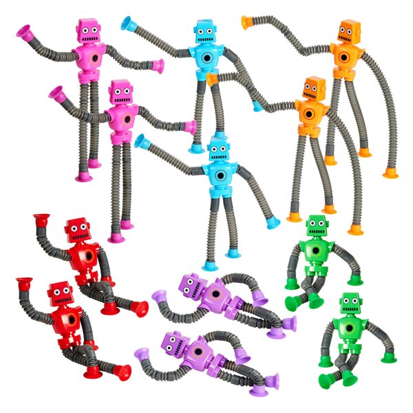 Telescopic Suction Cup Robot Toys 12-Pack Shape Changing Educational Fidget Toys with Remote Control Sensory Toys ADHD Autistic Stimulating Creative Learning Pop Tubes - Robot Party Favors
