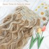 Clip in Hair Extensions Long Wavy Synthetic Hairpieces 20 Inch Ash Blonde Mix Bleach Blonde 6PCS Thick Hairpieces Fiber Double Weft Hair for Women