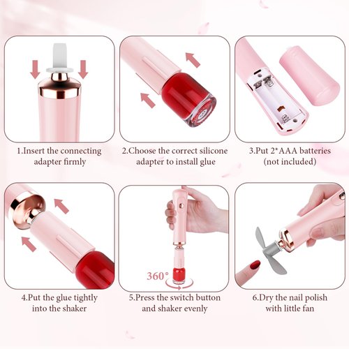 Glue Shaker for Eyelash Extensions, Lash Extension Supplies, Nail Polish Mixer with 2 Connectors and 8 Caliber, Must Have Tech Tool For Eyelash Lacquer or Paints,Pink