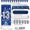 13th Birthday Decorations for Boys Girls, Blue Silver 13th Birthday Decorations Backdrop with Happy 13th Birthday Banner, Number 13 Hanging Swirls, Triangle Flag, 13 Years Old Birthday Party Supplies