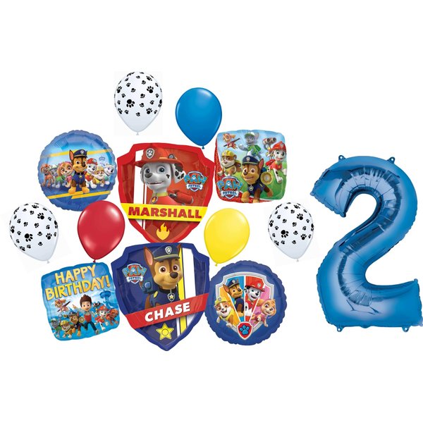 Anagram Paw Pups on Patrol Chase and Marshall 2nd Birthday Party Supplies Police and Fire Rescue Badge Balloon Bouquet Decorations