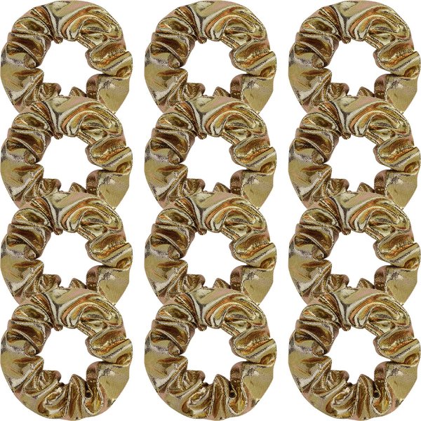 Set of 12 Cheer Shiny Metallic Hair Scrunchies Glitter Ponytail Holder Hair Accessories for Cheerleading Teen Girls College Sports (Gold)