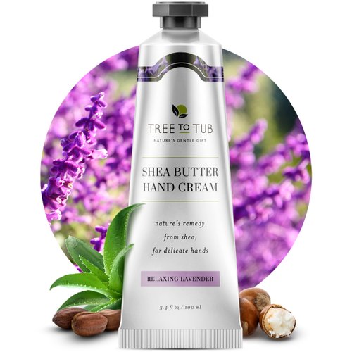 Tree to Tub Shea Butter Hand Cream for Dry Cracked Hands - Moisturizing Sensitive Skin Hand Lotion for Women & Men, Non-Greasy Vegan Hand Moisturizer w/Organic Cocoa, Aloe Vera, All Natural Lavender