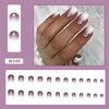 White Press on Nails Medium Square 24Pcs Artificial Glossy Fake Nails with Gradient Purple Glitter Designs Full Cover Coffin False Nails Glue Stick on Nails Fingernails with Charm for Women Girls