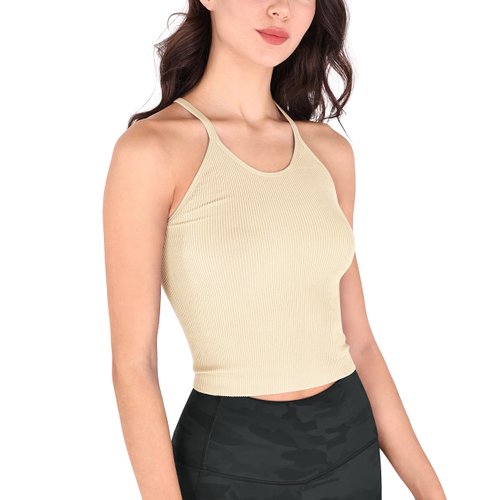 ODODOS Women's 3-Pack Seamless Cami Tops Ribbed Camisole Tank Top, Oatmeal BarnRed Brunette, X-Small/Small